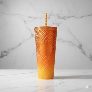 Starbucks 2022 Orange Mango Jeweled Grid Gradient 24 Oz Venti Cold Cup Tumbler